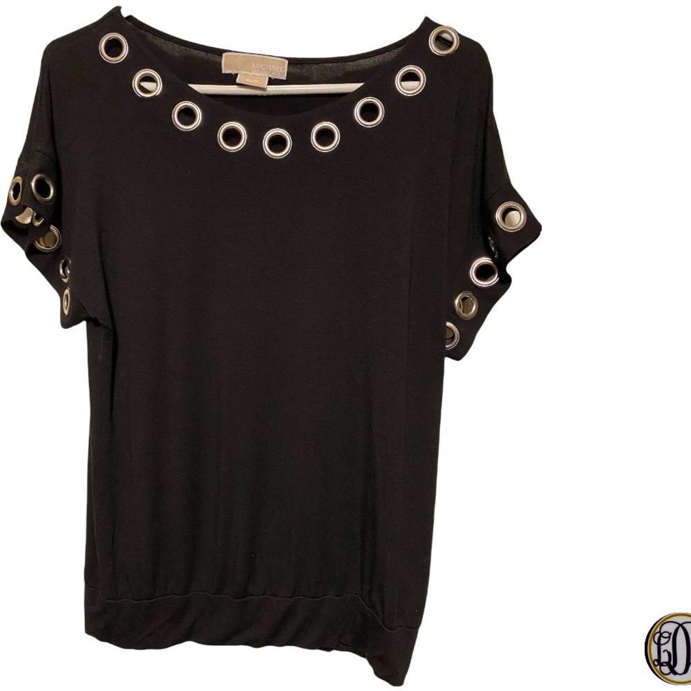 MICHAEL KORS Short Sleeve Grommet Neck & Arms  Black  Size SP